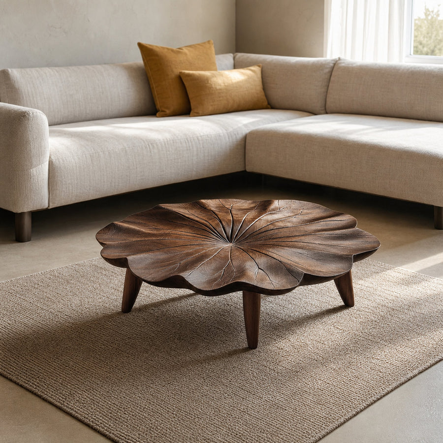 Mid Century Curved Edge Round Coffee Table Living Room Family Room