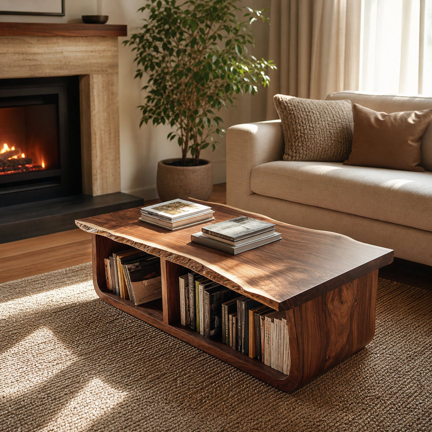 Mid Century Curved Live Edge Coffee Table Living Room Family Room