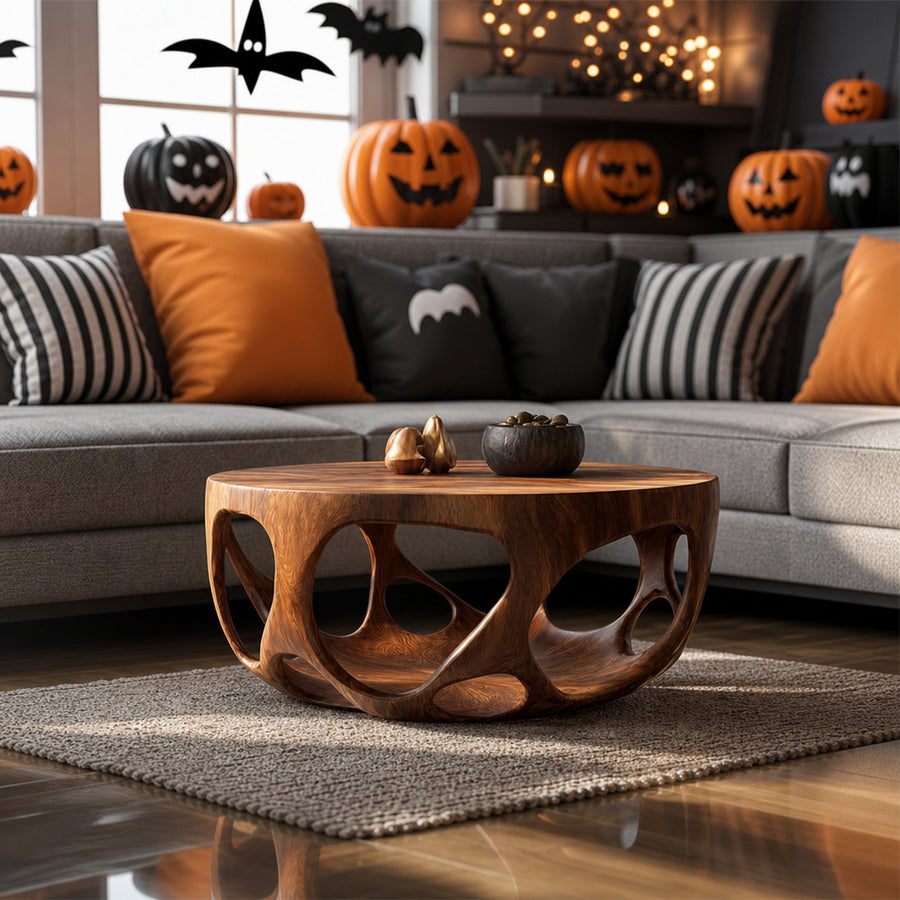 Mid Century Halloween Coffee Table Natural Wood Living Room