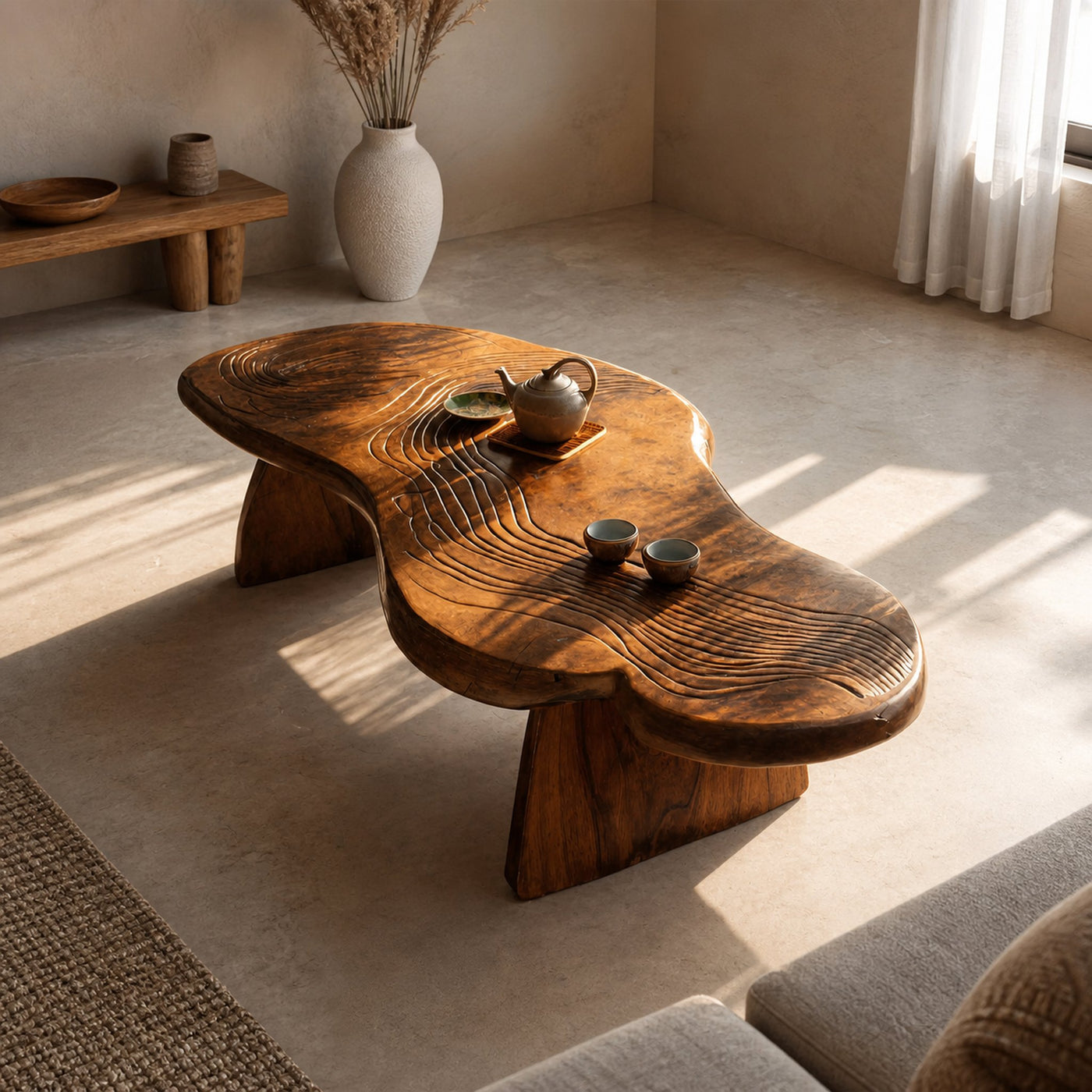 Mid Century Handcrafted Live Edge Coffee Table For Living Room
