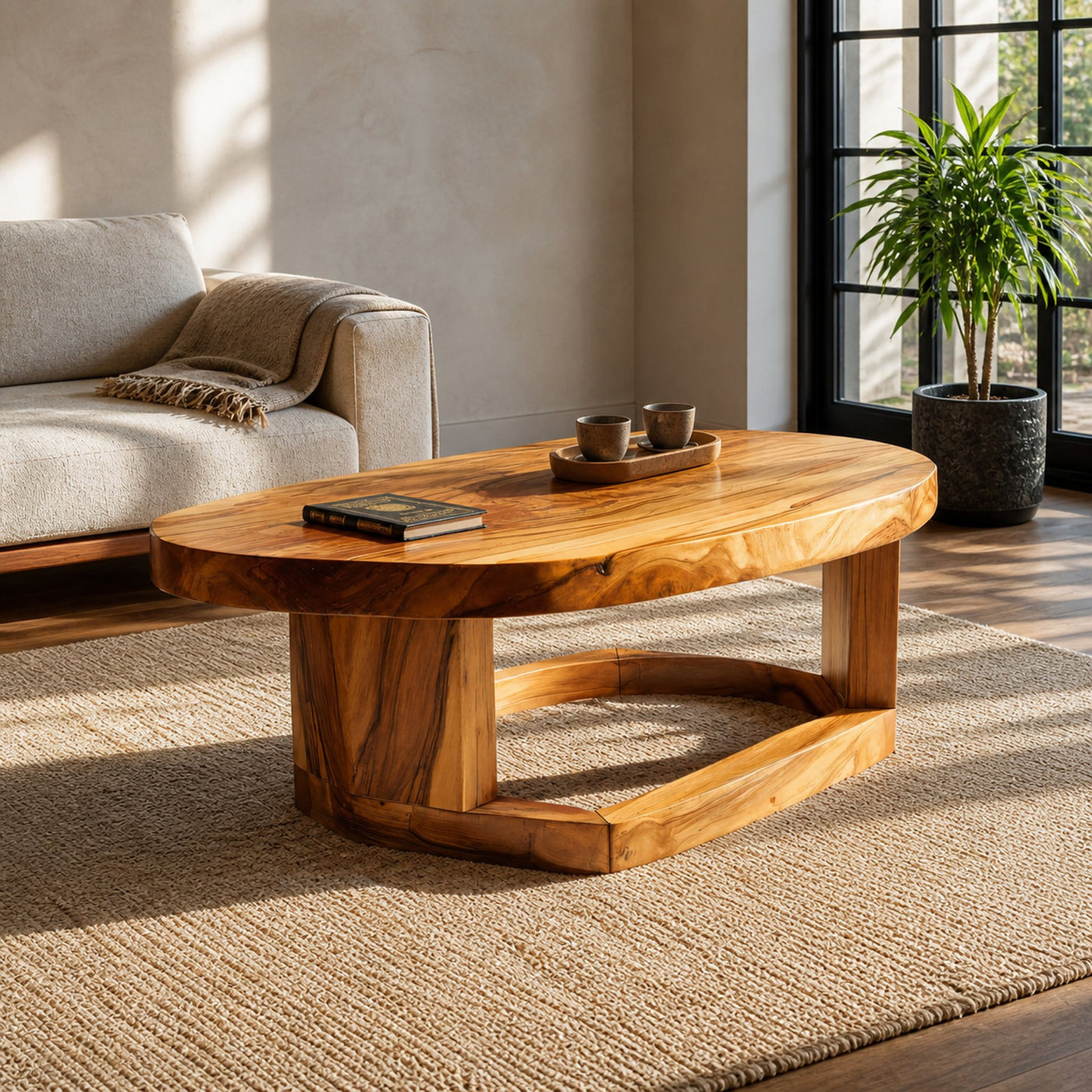 Mid Century Handcrafted Solid Wood Coffee Table For Furniture Decor