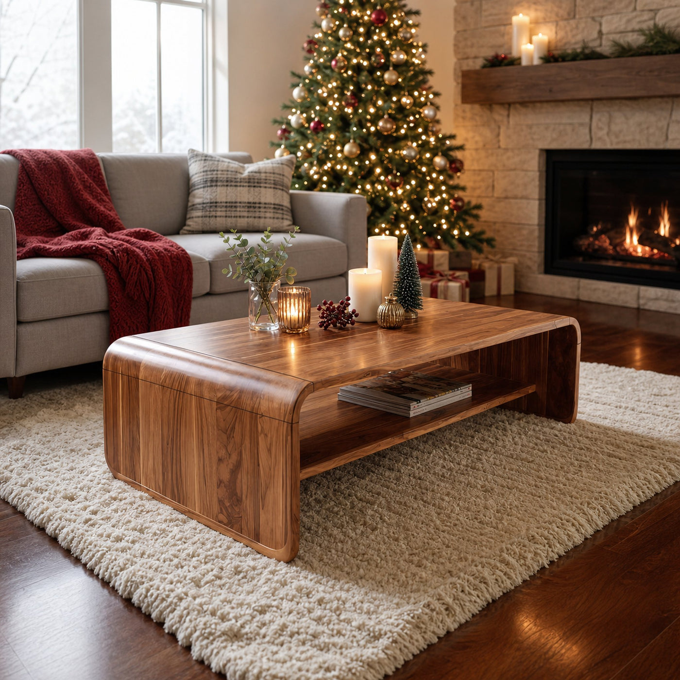 Mid Century Handcrafted Wooden Coffee Table For Christmas Entryway