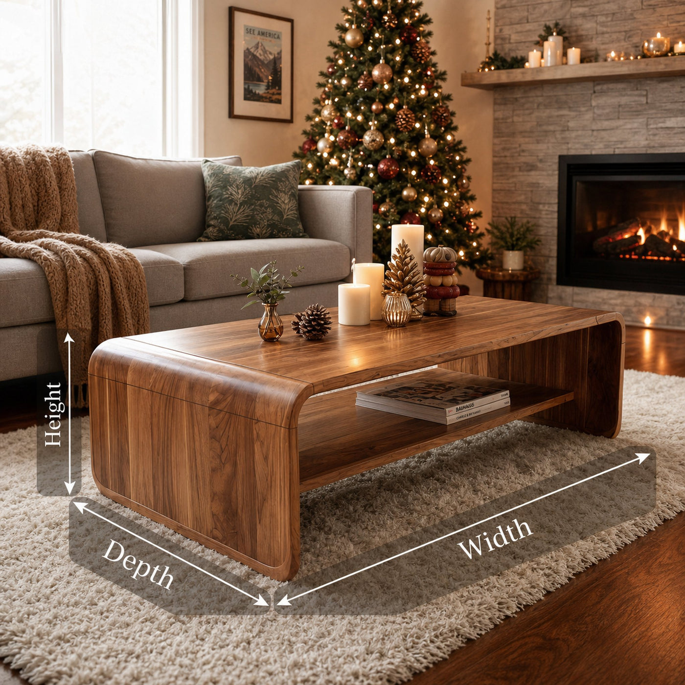 Mid Century Handcrafted Wooden Coffee Table For Christmas Entryway - product view 8