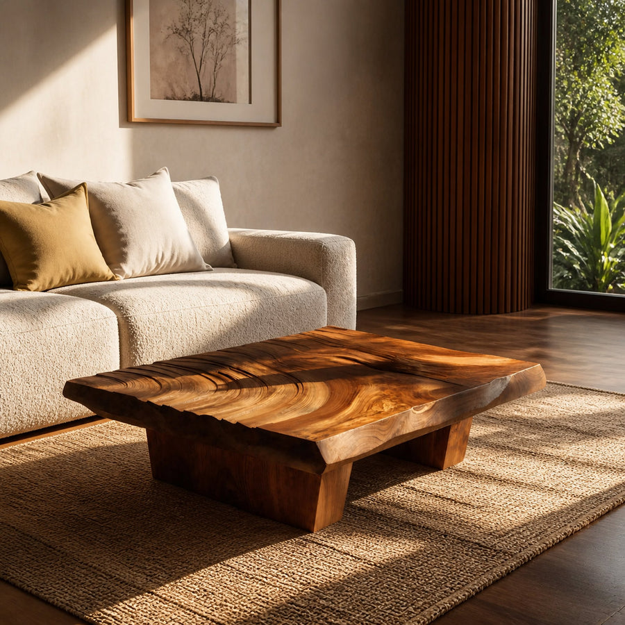 Mid Century Irregular Solid Wood Table For Living Room Decor
