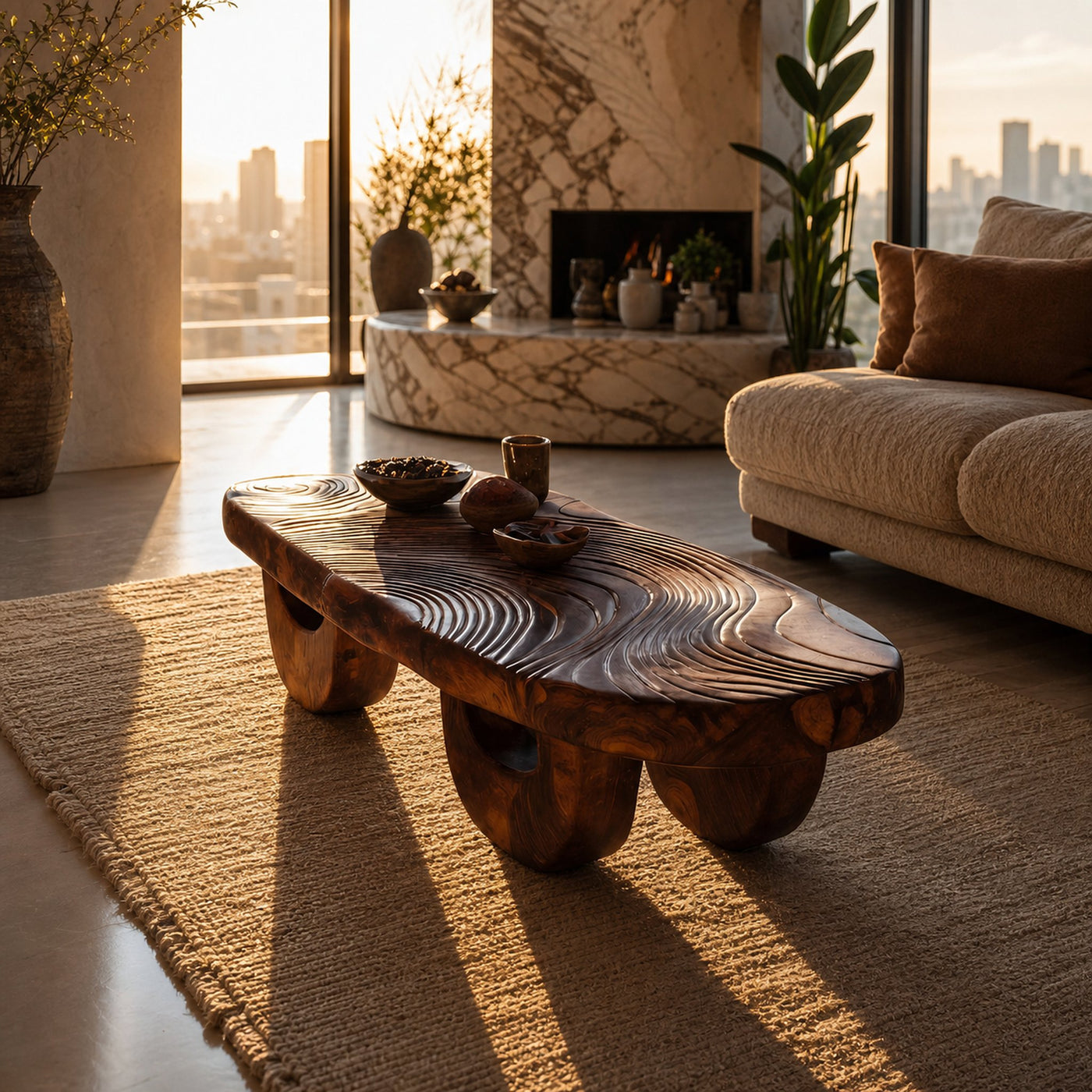 Mid Century Irregular Wooden Coffee Table For Living Room Decor