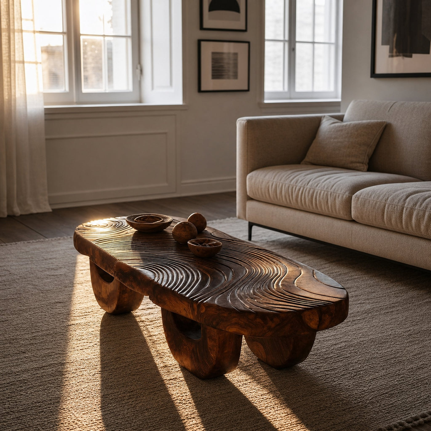 Mid Century Irregular Wooden Coffee Table For Living Room Decor - product view 6