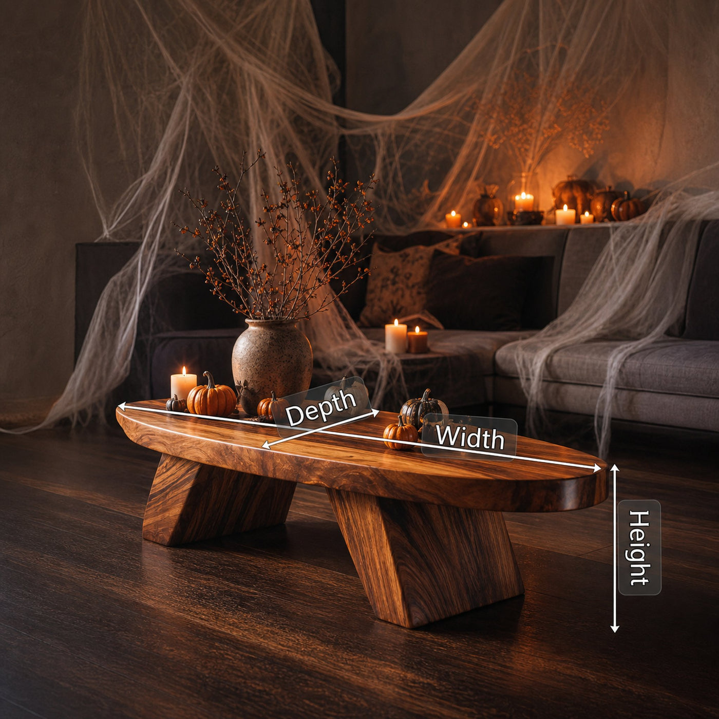 Mid Century Live Edge Coffee Table Entryway Design Spooky Vibe - product view 6