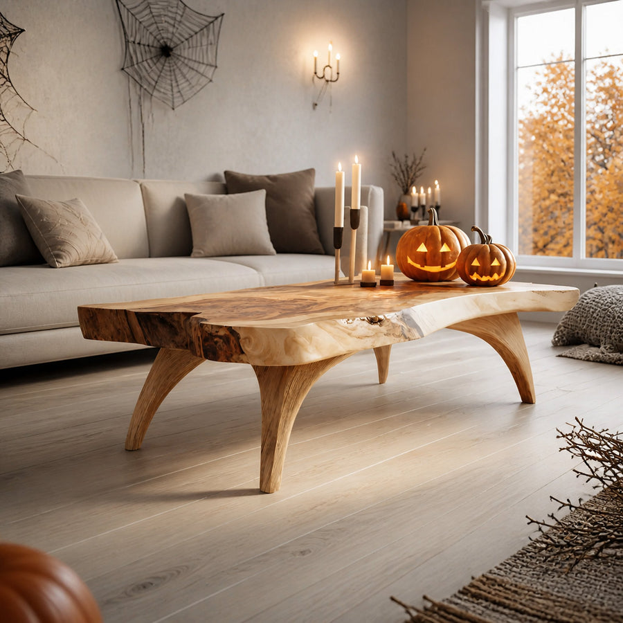 Mid Century Live Edge Coffee Table For Entryway Design Halloween Style