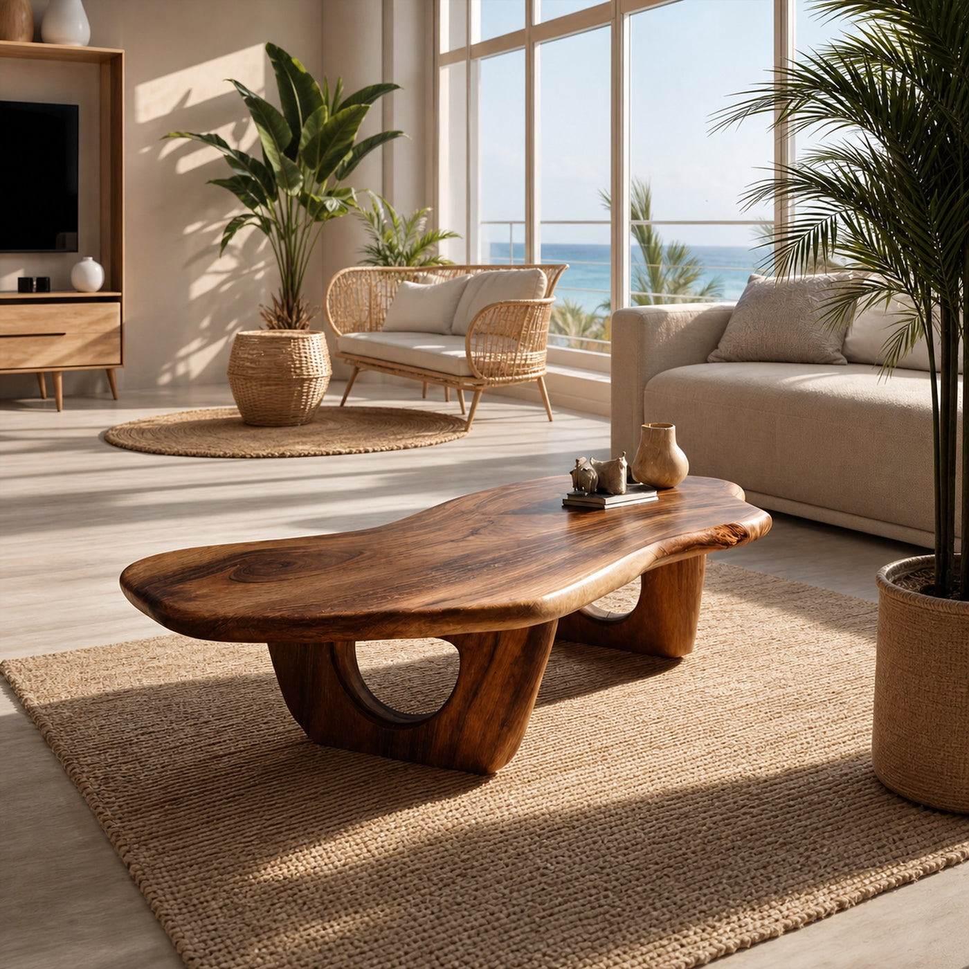 Mid Century Live Edge Coffee Table Solid Wood Furniture Decor