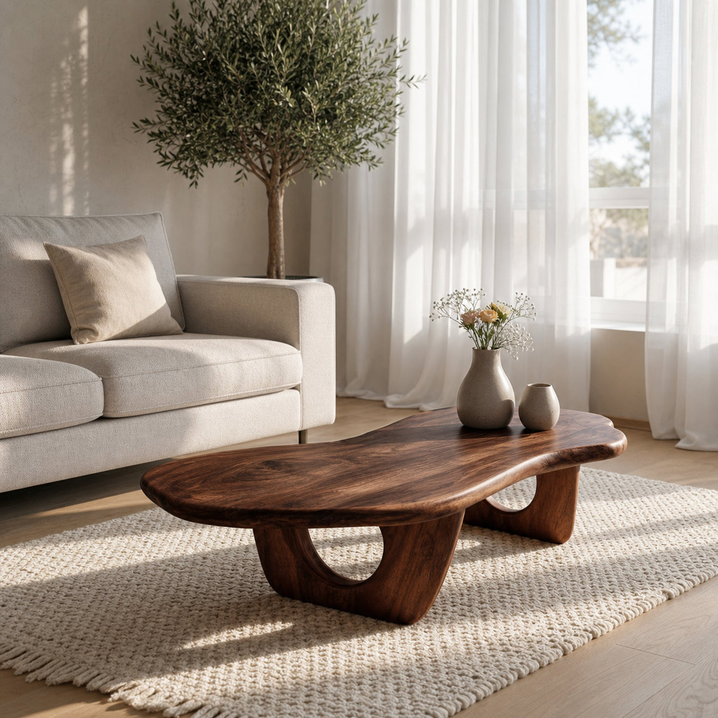 Mid Century Live Edge Coffee Table Solid Wood Furniture Decor - product view 7
