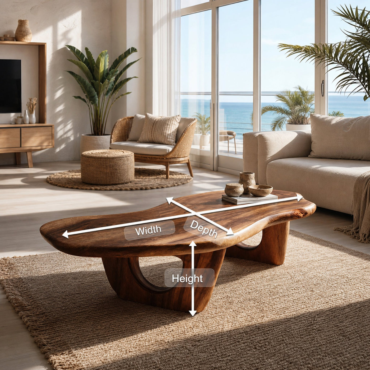 Mid Century Live Edge Coffee Table Solid Wood Furniture Decor - product view 8