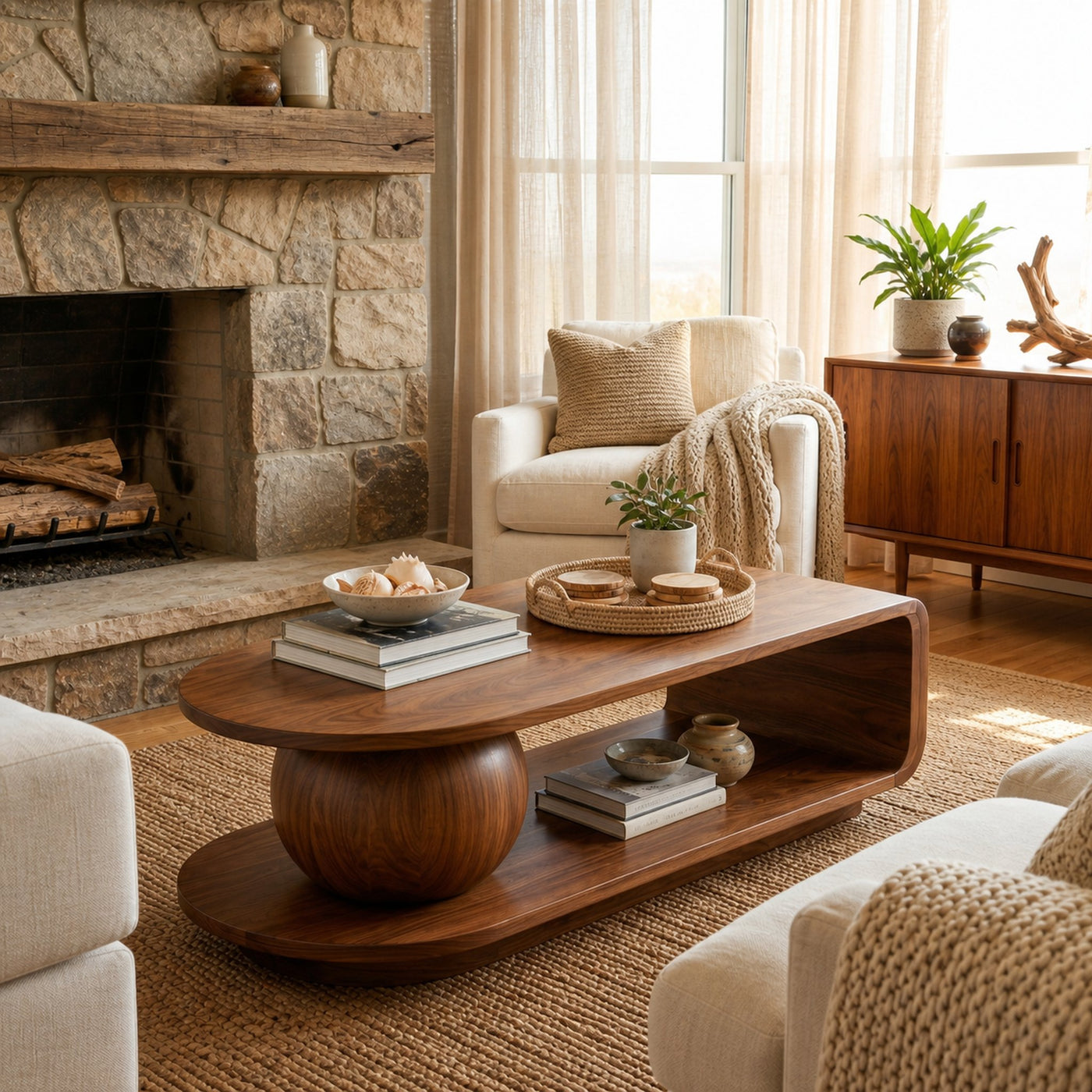 Mid Century Oval Coffee Table For Living Room