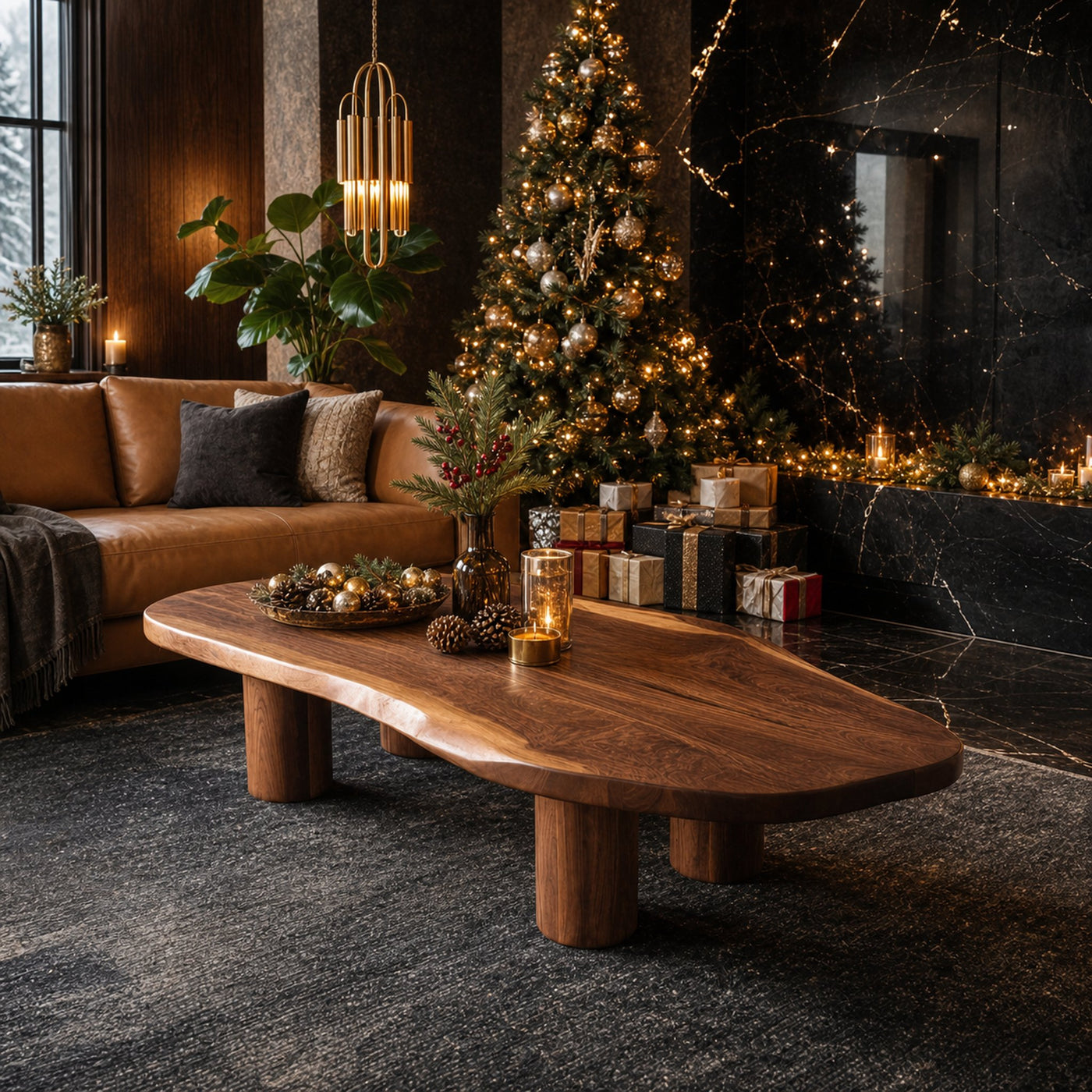 Mid Century Rustic Wooden Coffee Table For Holiday Living Room Style