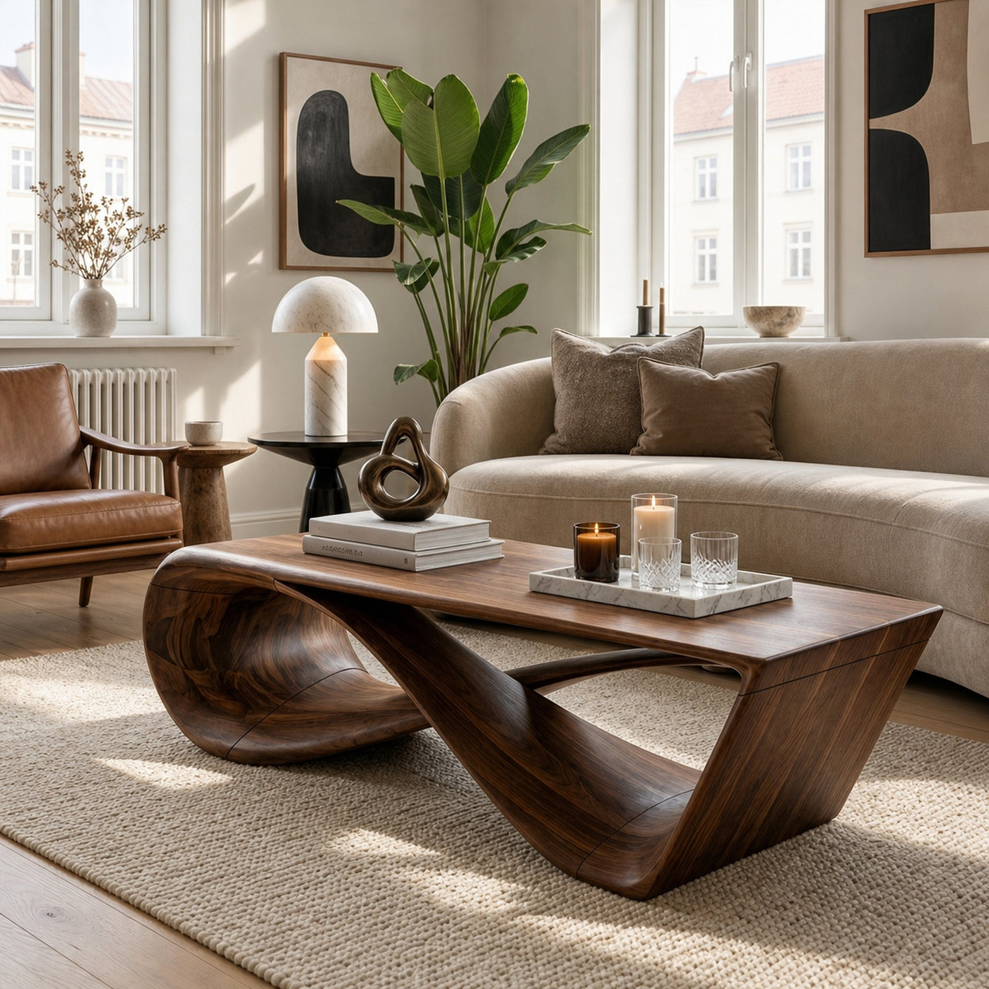 Mid Century Sculptural Coffee Table Living Room