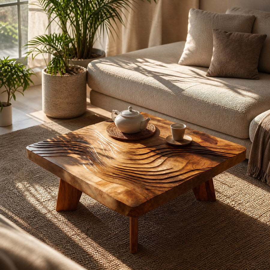 Mid Century Solid Wood Abstract Coffee Table For Living Room