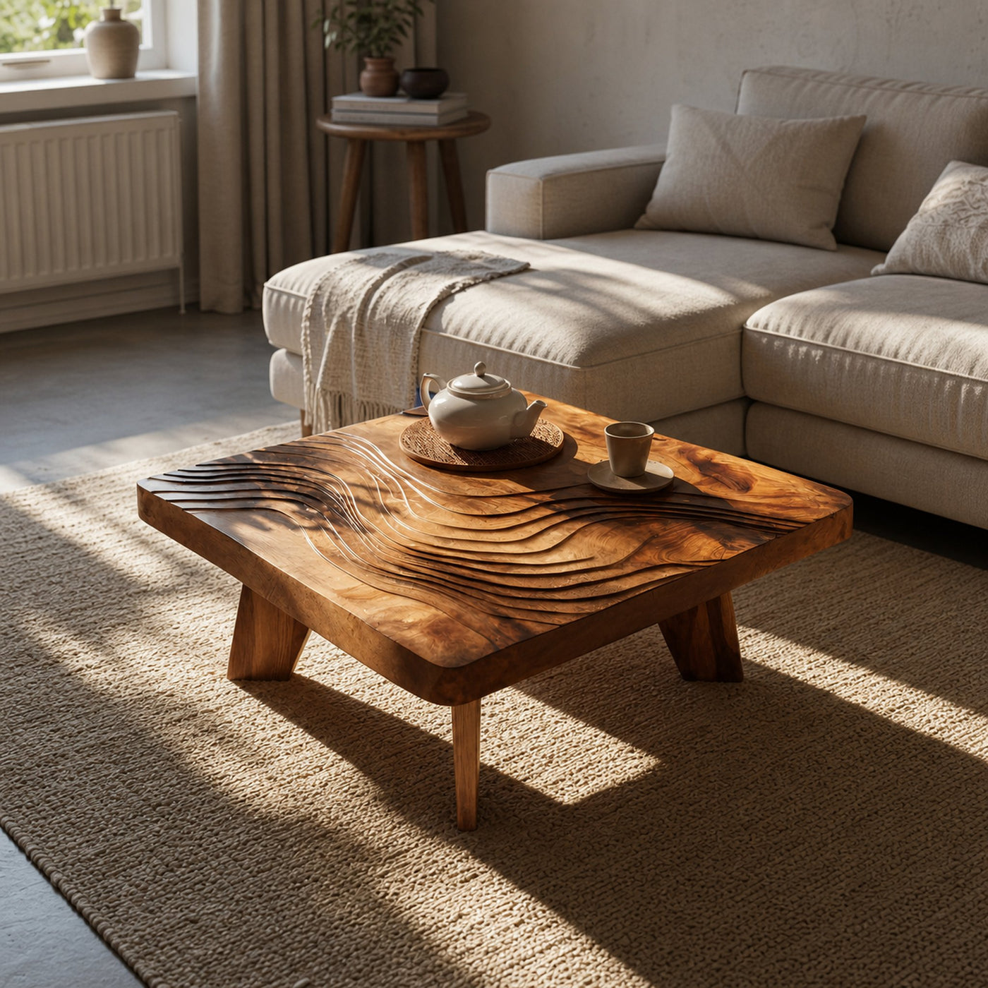 Mid Century Solid Wood Abstract Coffee Table For Living Room - product view 6