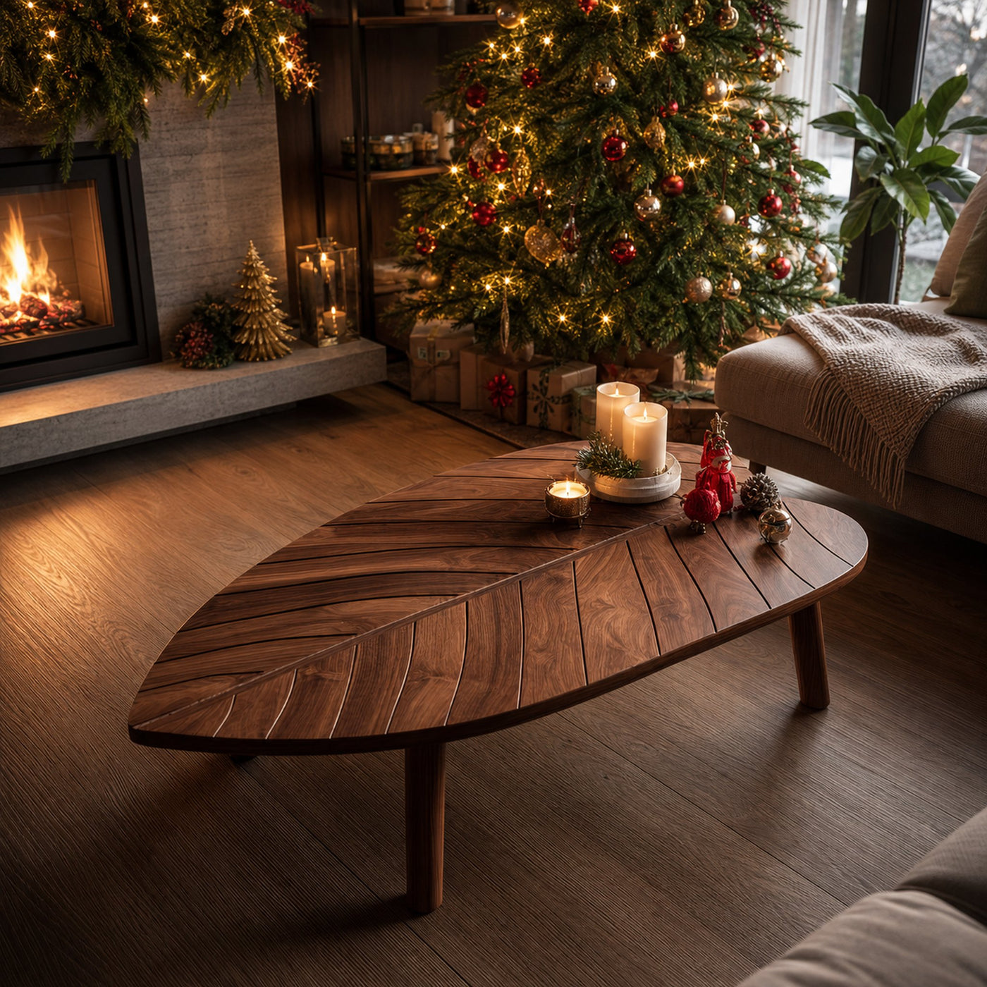 Mid Century Solid Wood Coffee Table For Cozy Christmas Decoration