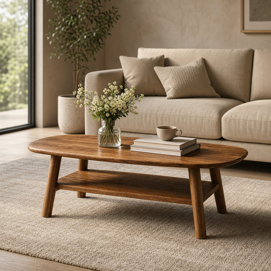 Mid Century Solid Wood Coffee Table Modern Living Room Interior