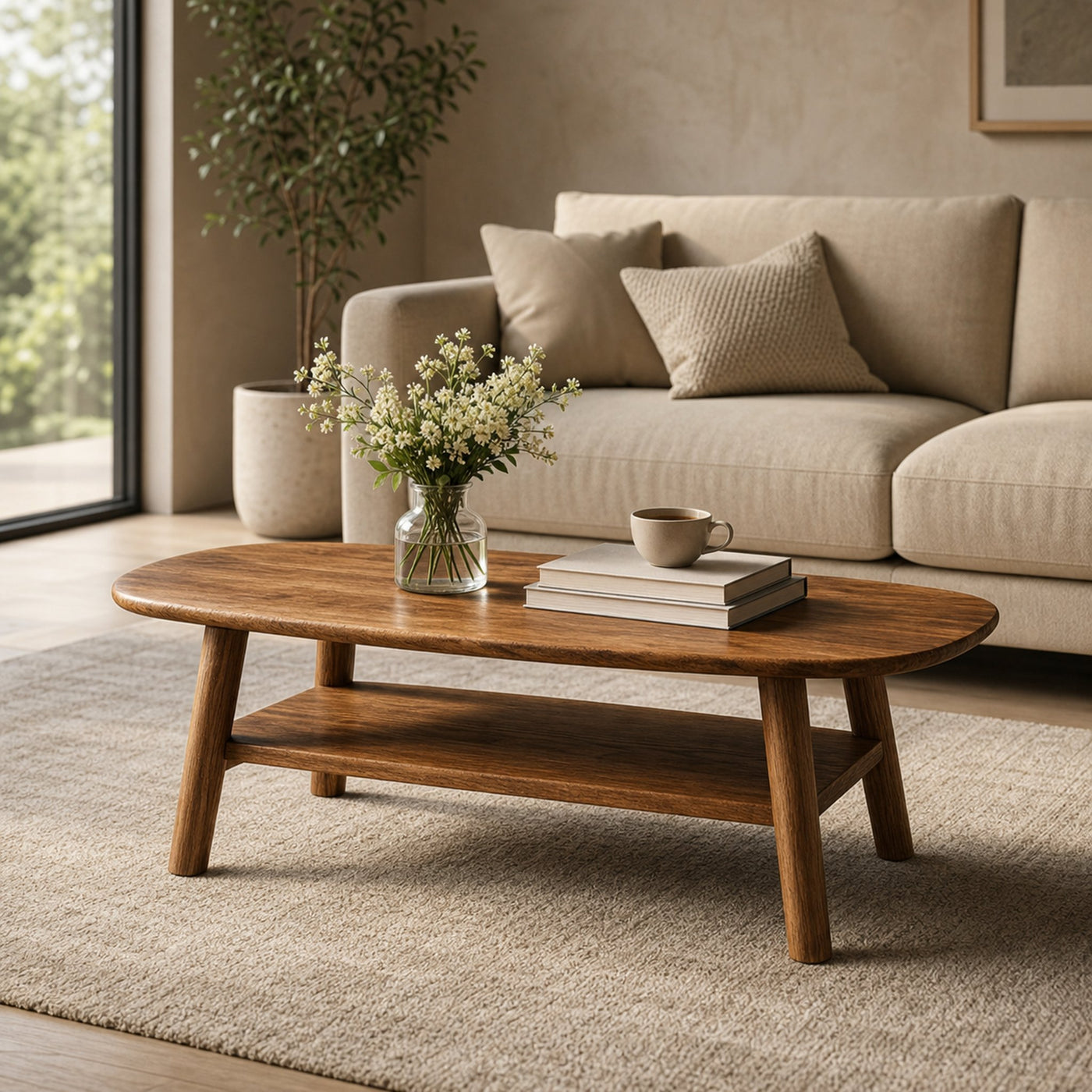 Mid Century Solid Wood Coffee Table Modern Living Room Interior
