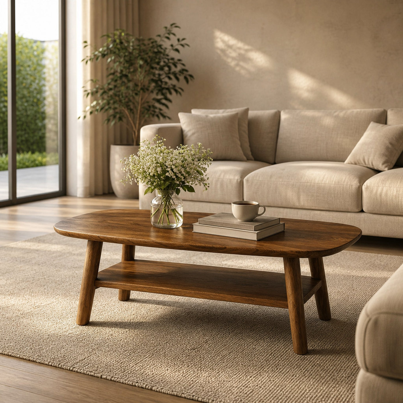 Mid Century Solid Wood Coffee Table Modern Living Room Interior - product view 2
