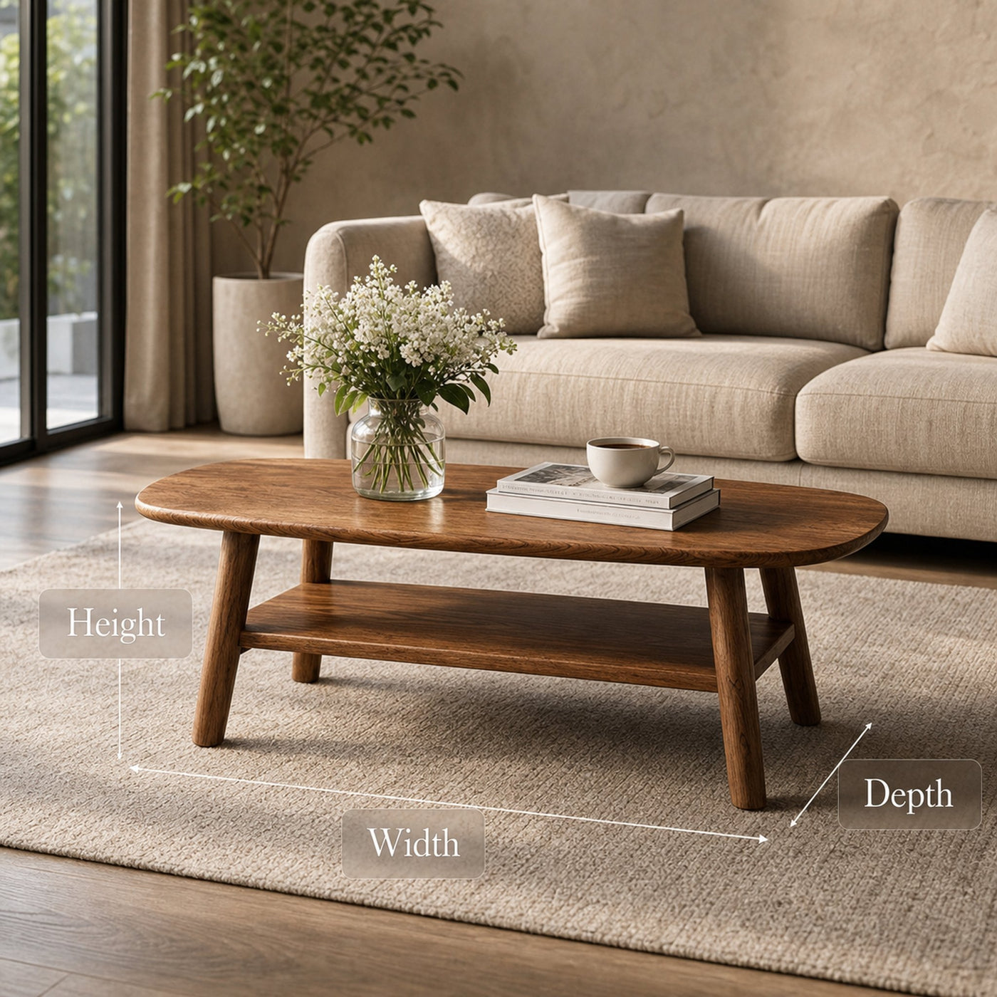Mid Century Solid Wood Coffee Table Modern Living Room Interior - product view 4