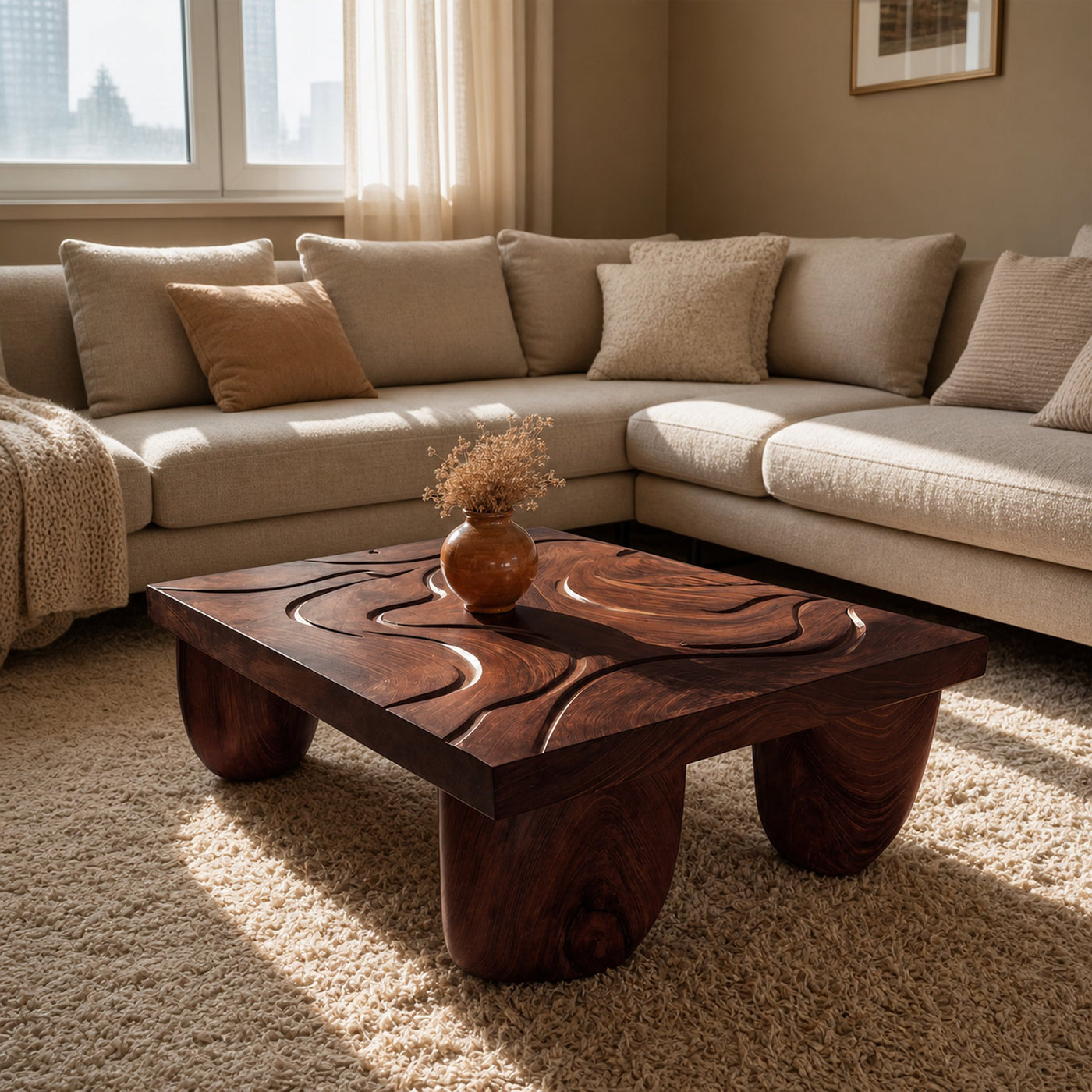 Mid Century Solid Wood Irregular Coffee Table For Entryway - product view 7