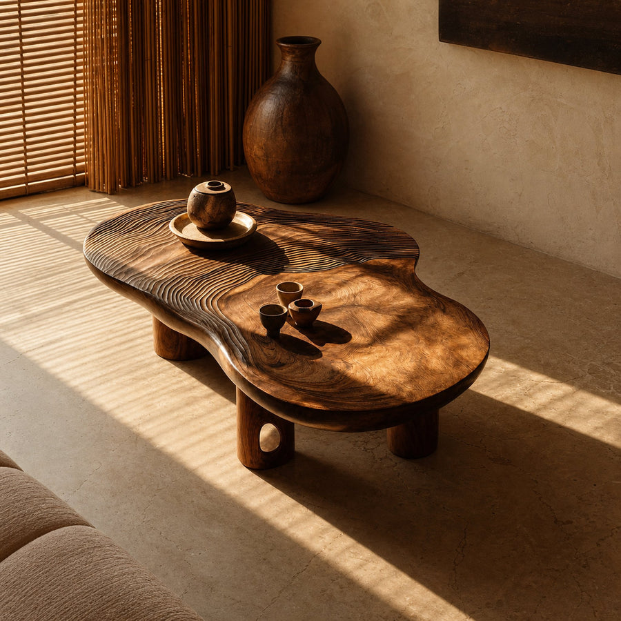 Mid Century Solid Wood Live Edge Coffee Table For Entryway