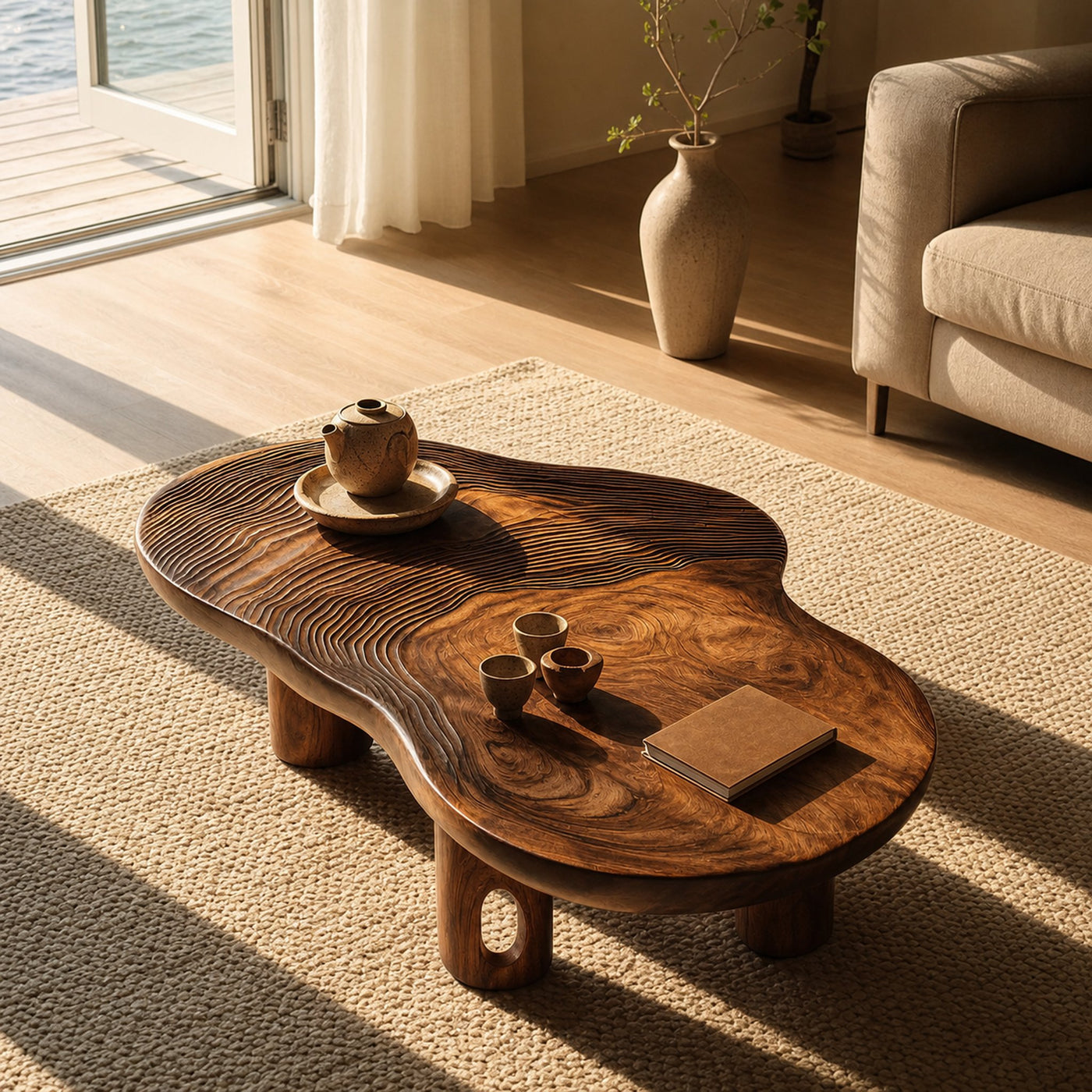 Mid Century Solid Wood Live Edge Coffee Table For Entryway - product view 6