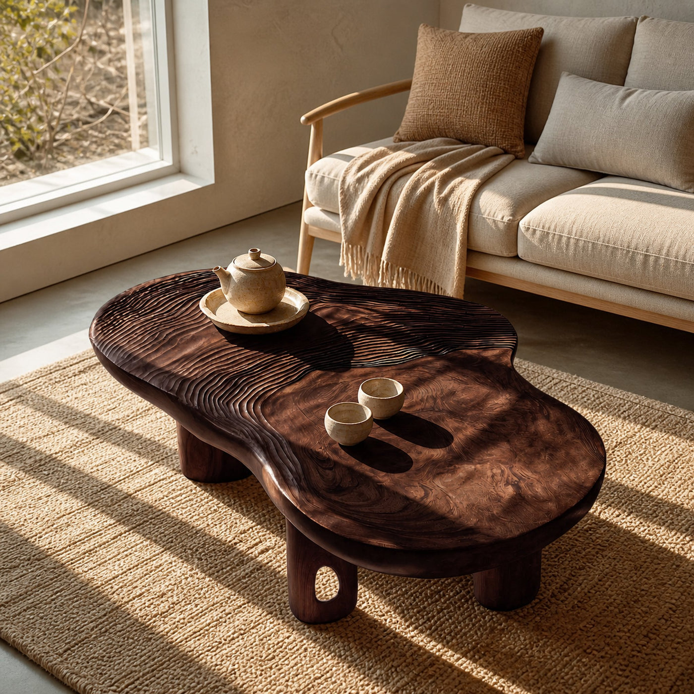 Mid Century Solid Wood Live Edge Coffee Table For Entryway - product view 7