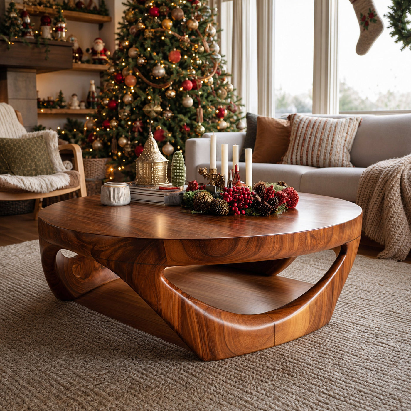 Mid Century Solid Wood Low Coffee Table For Holiday Entryway Decor