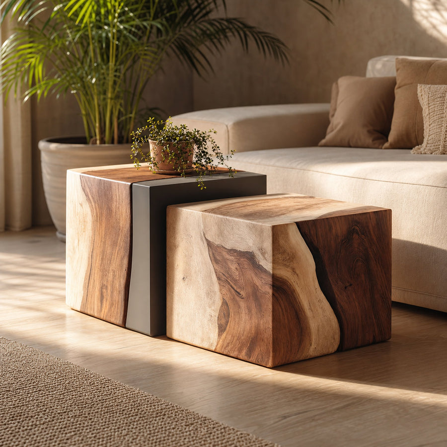 Mid Century Solid Wood Square Coffee Table For Bedroom Decor
