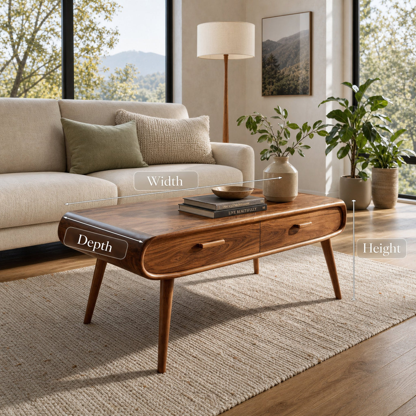 Mid Century Wood Coffee Table With Tapered Legs For Interior - product view 7