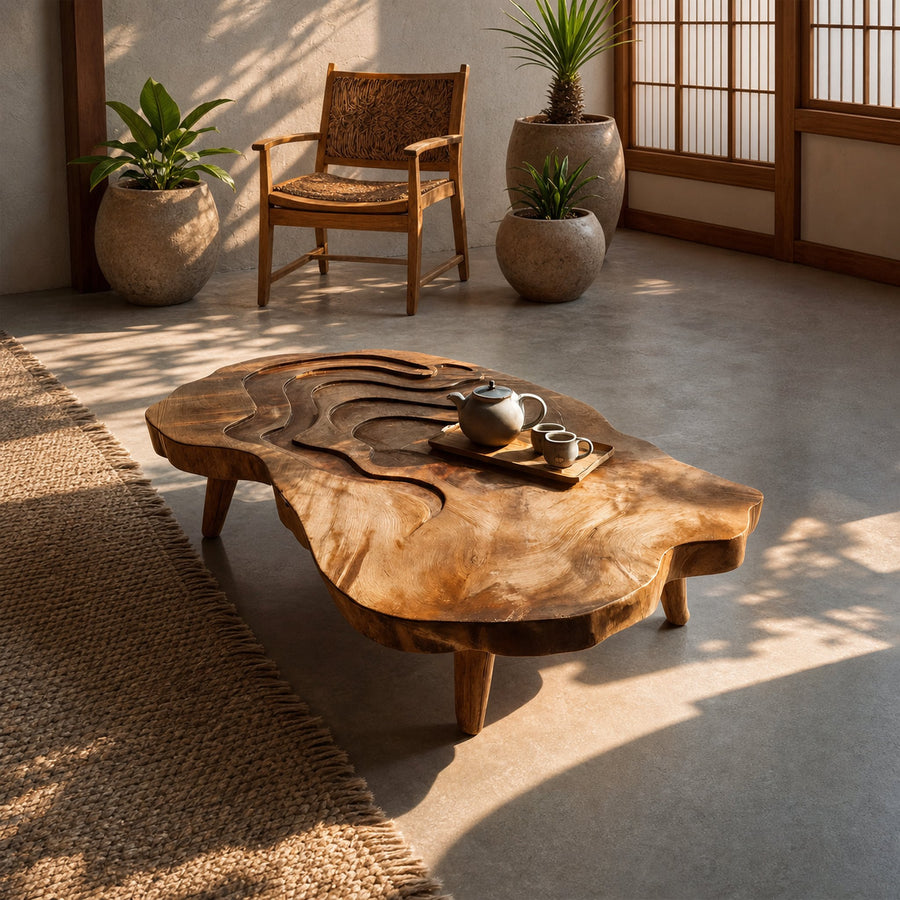 Mid Century Wooden Abstract Coffee Table For Living Room
