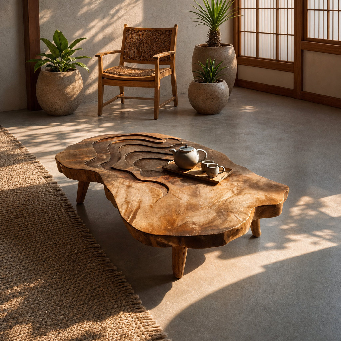 Mid Century Wooden Abstract Coffee Table For Living Room