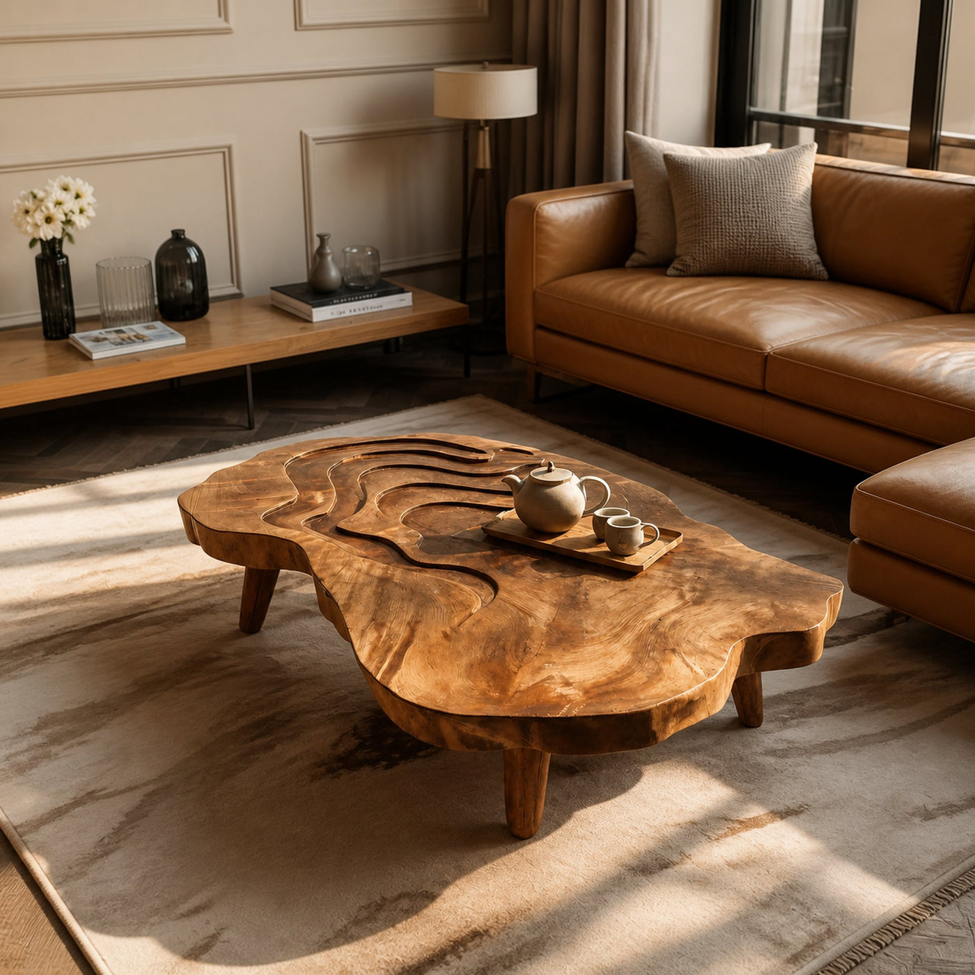 Mid Century Wooden Abstract Coffee Table For Living Room - product view 6
