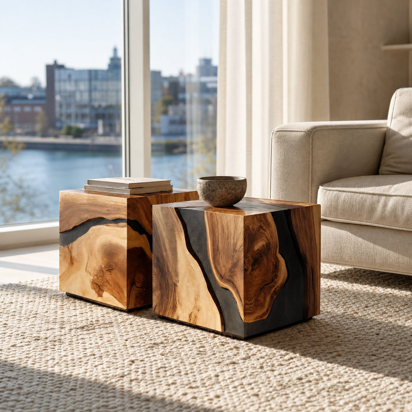 Mid Century Wooden Cube Coffee Table For Entryway Decor - product view 2