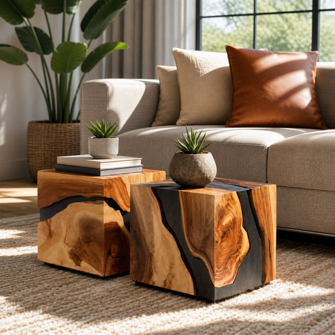 Mid Century Wooden Cube Coffee Table For Entryway Decor - product view 3