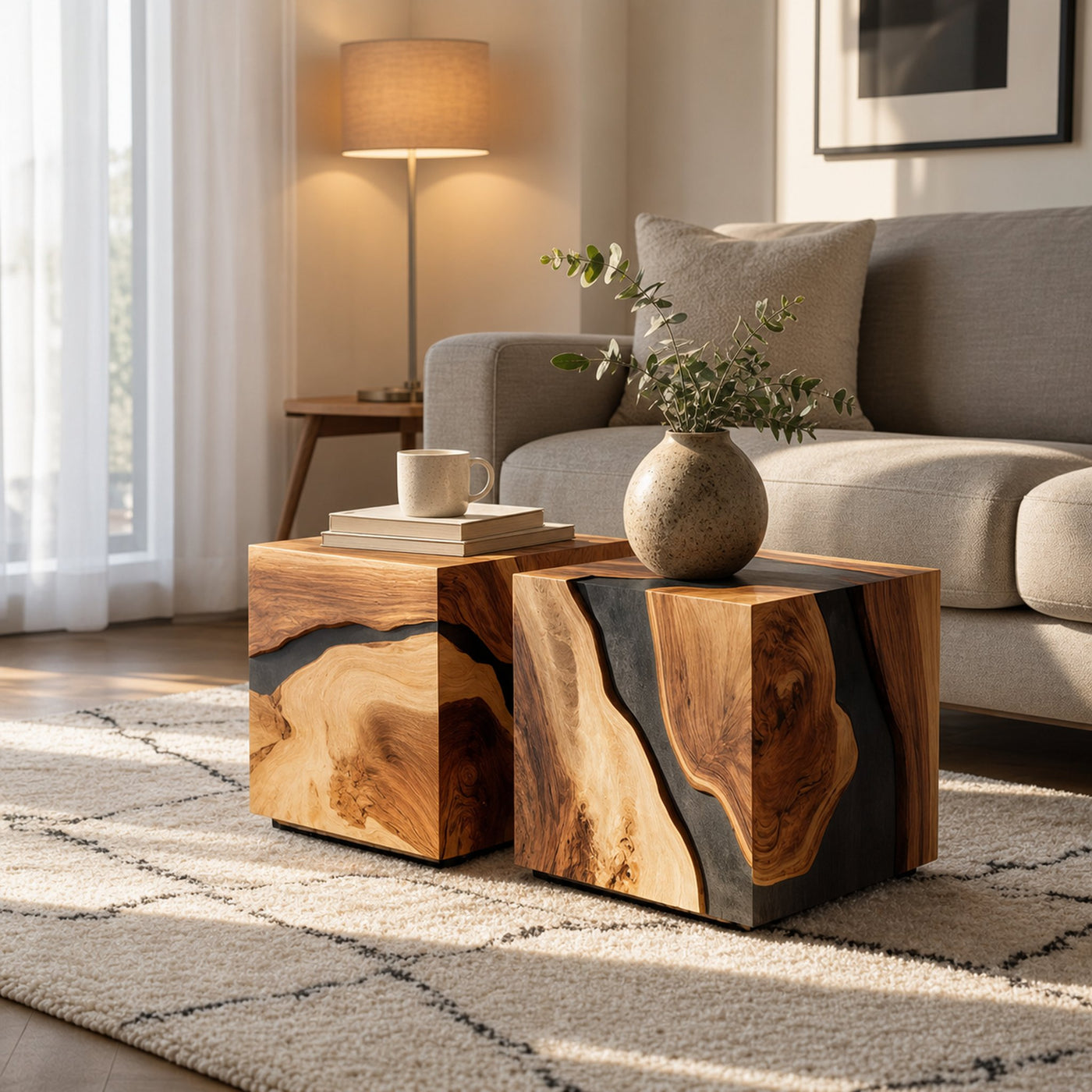 Mid Century Wooden Cube Coffee Table For Entryway Decor - product view 4