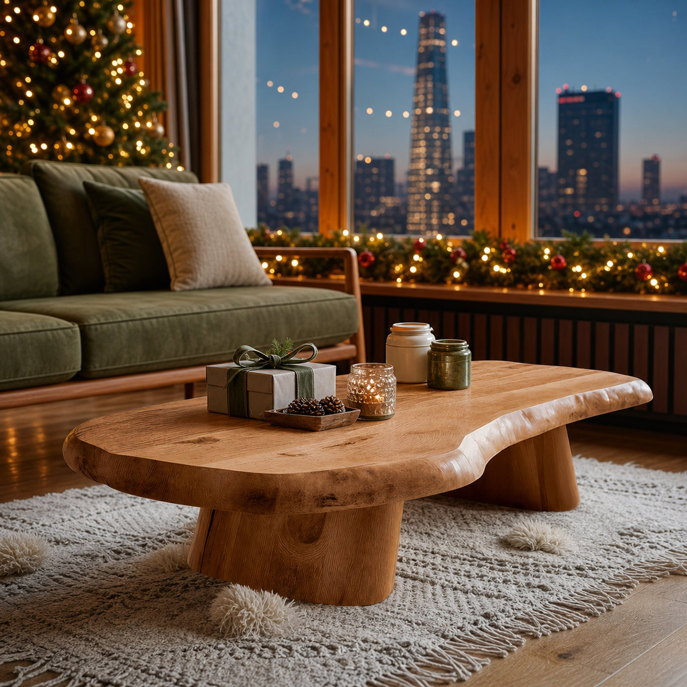 Mid Century Wooden Live Edge Coffee Table For Holiday Entryway Use - product view 6