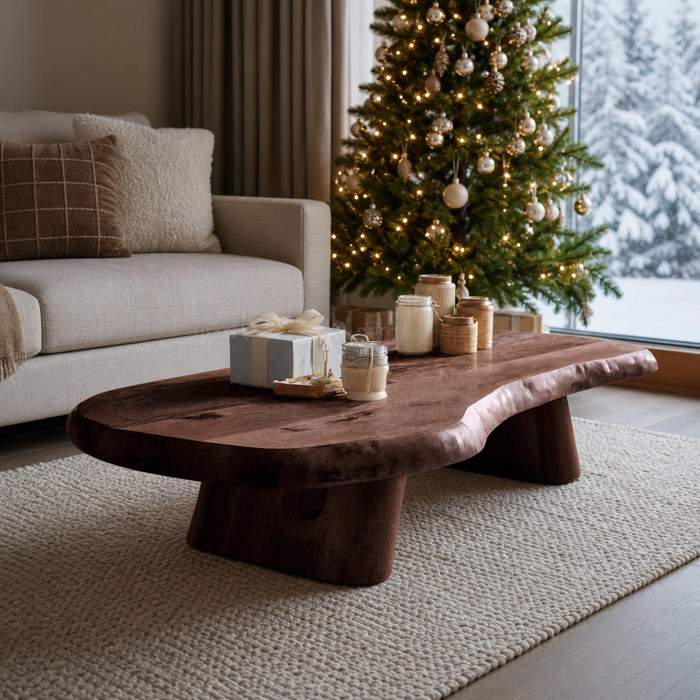 Mid Century Wooden Live Edge Coffee Table For Holiday Entryway Use - product view 7