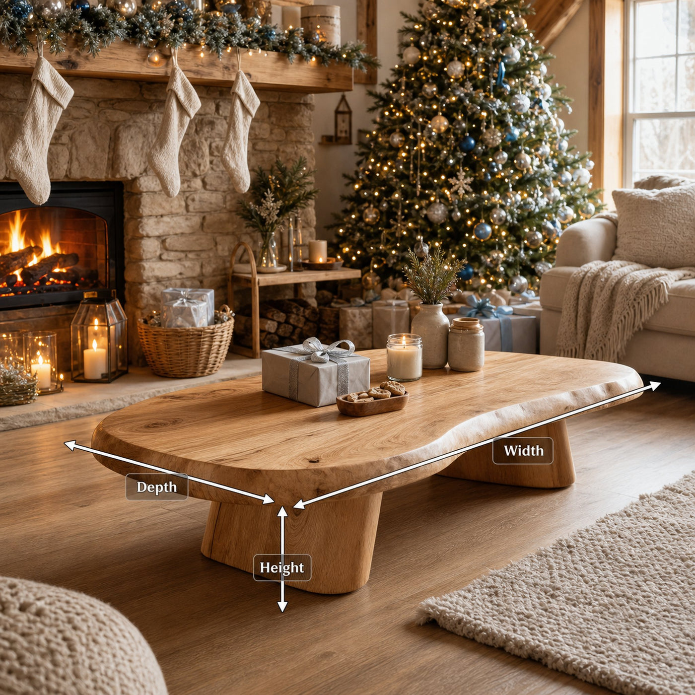Mid Century Wooden Live Edge Coffee Table For Holiday Entryway Use - product view 8