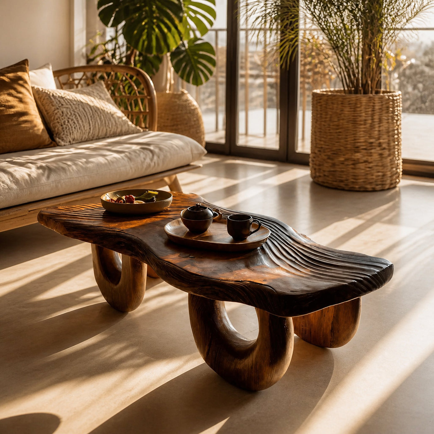 Mid Century Wooden Live Edge Coffee Table For Living Room