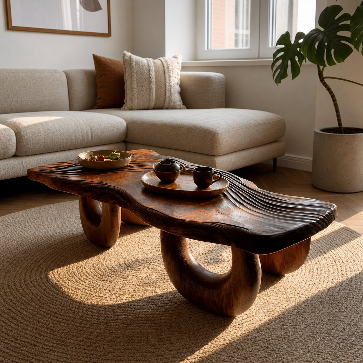 Mid Century Wooden Live Edge Coffee Table For Living Room - product view 2