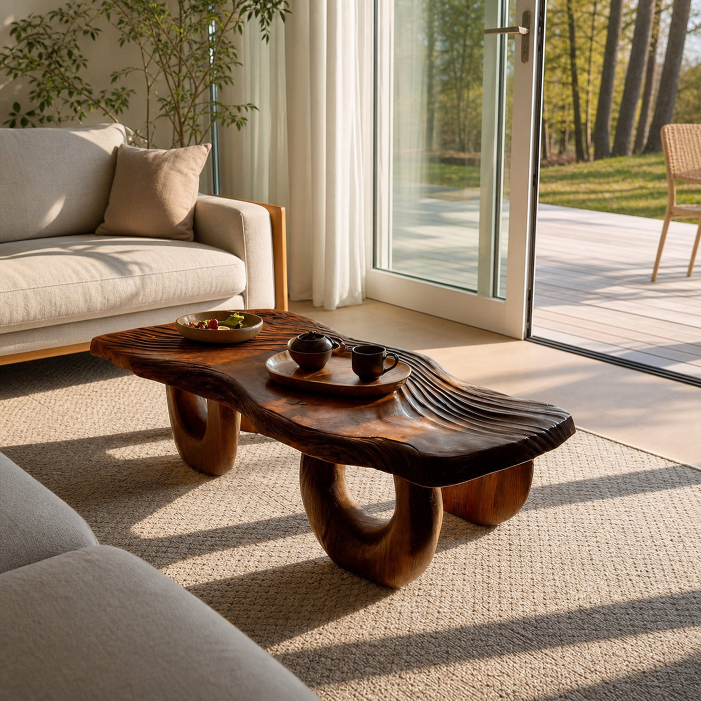 Mid Century Wooden Live Edge Coffee Table For Living Room - product view 3