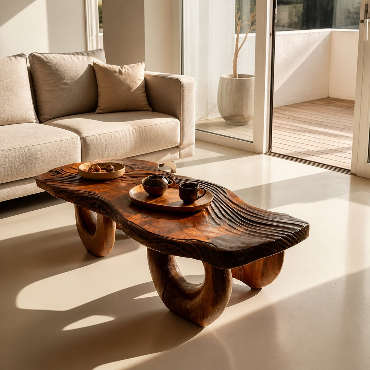 Mid Century Wooden Live Edge Coffee Table For Living Room - product view 6