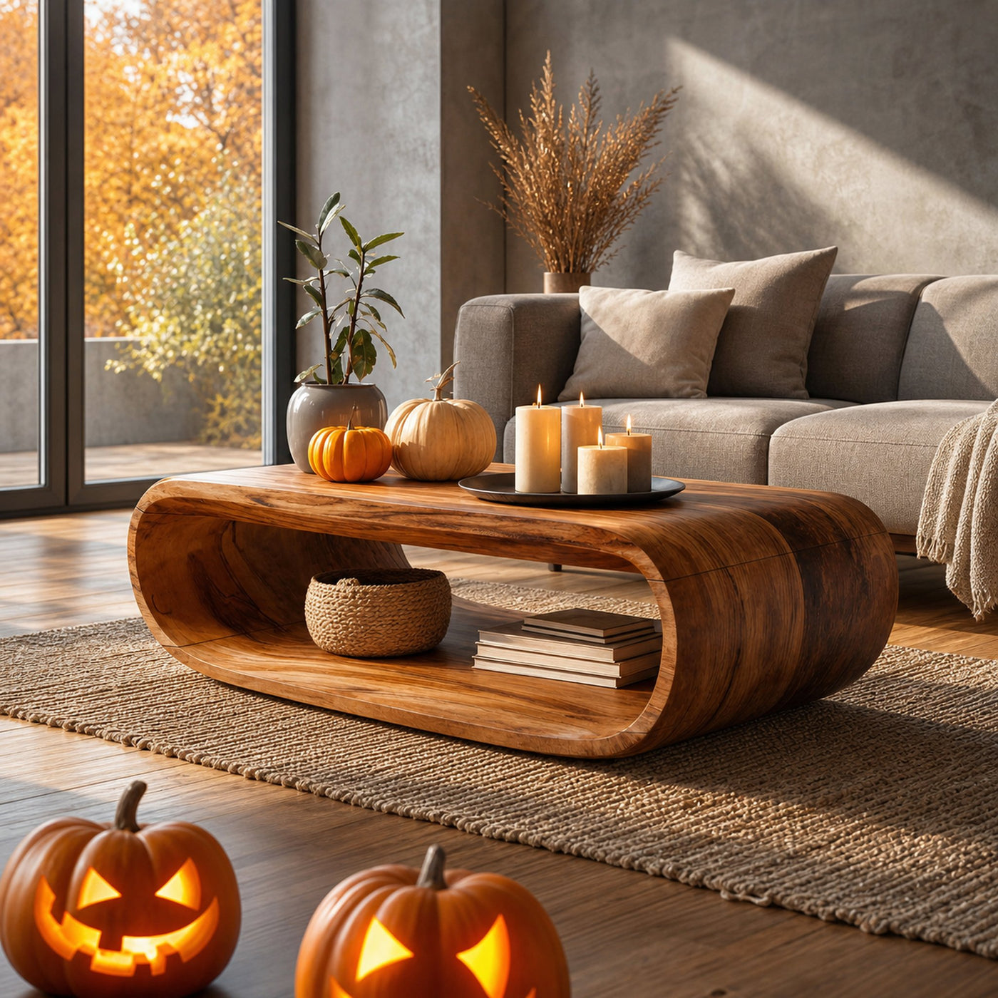 Mid Century Wooden Live Edge Coffee Table For Living Room Halloween Decor