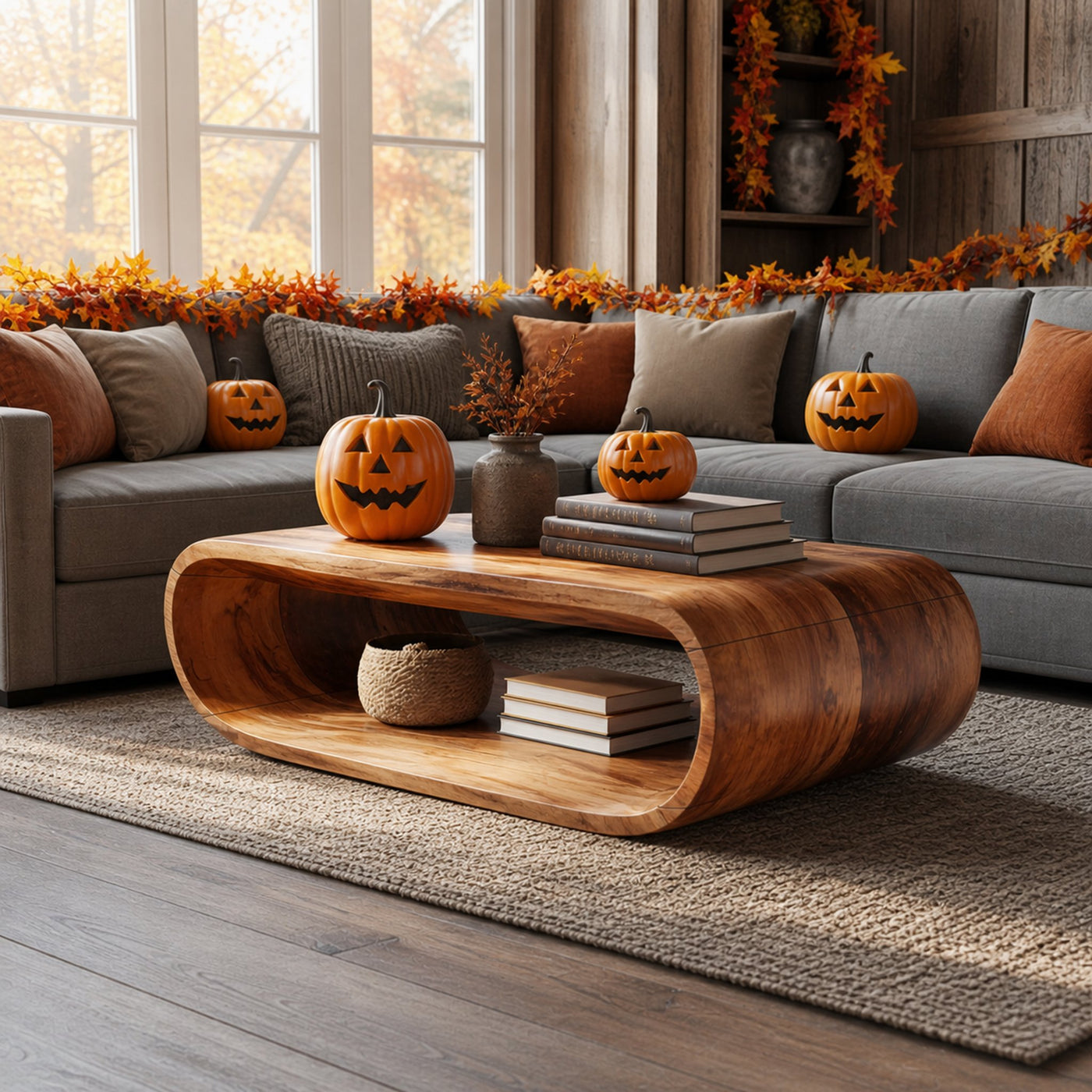 Mid Century Wooden Live Edge Coffee Table For Living Room Halloween Decor - product view 6