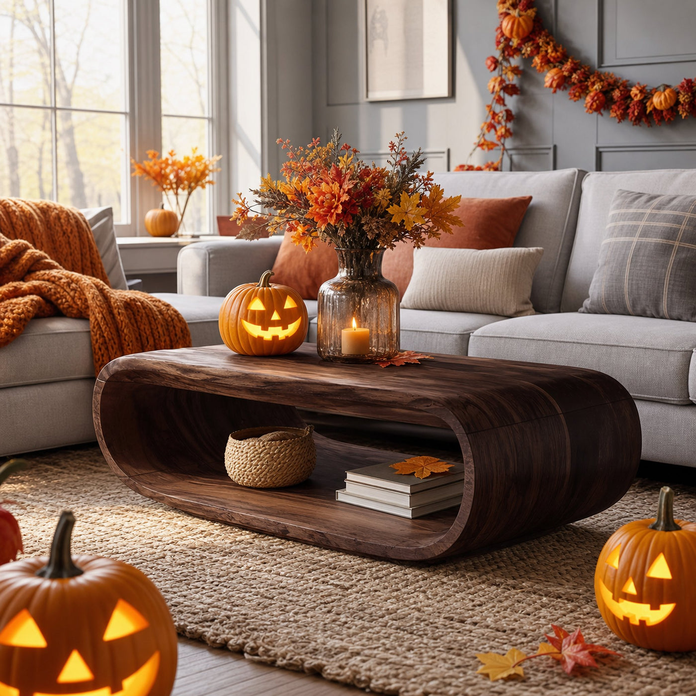 Mid Century Wooden Live Edge Coffee Table For Living Room Halloween Decor - product view 7