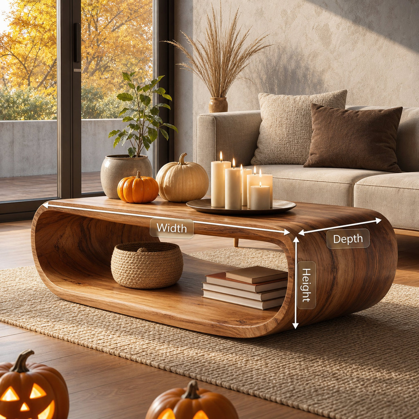 Mid Century Wooden Live Edge Coffee Table For Living Room Halloween Decor - product view 8