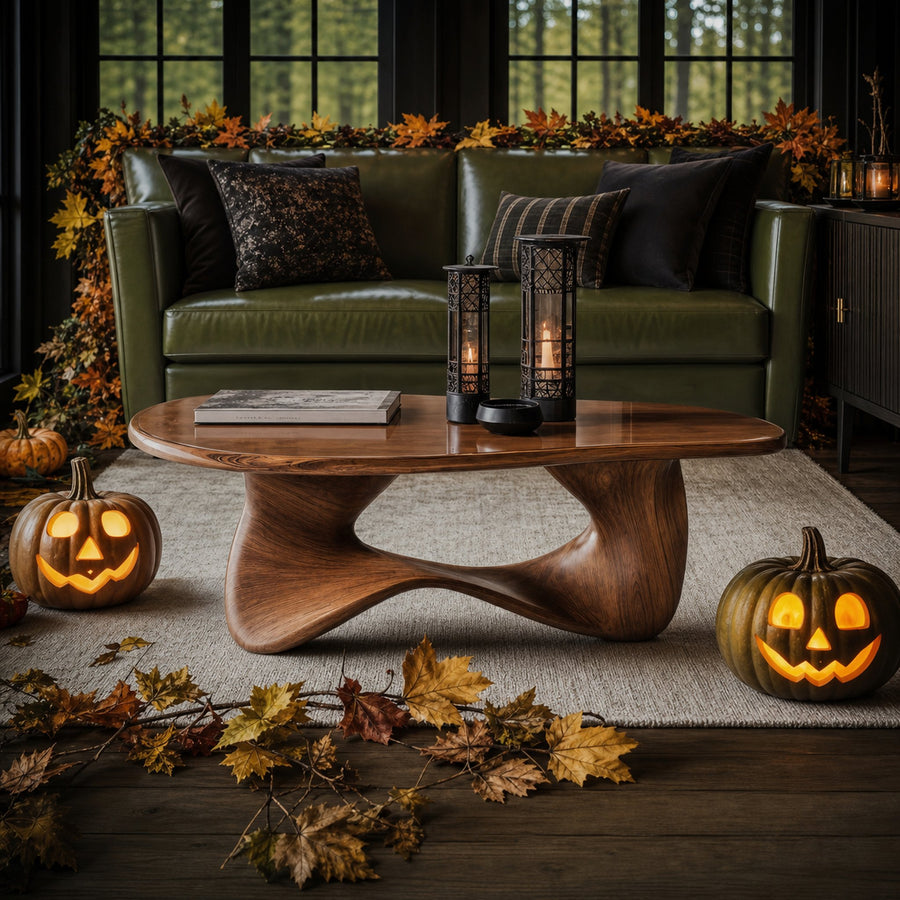 Mid Century Wooden Live Edge Coffee Table For Living Room Halloween Decor